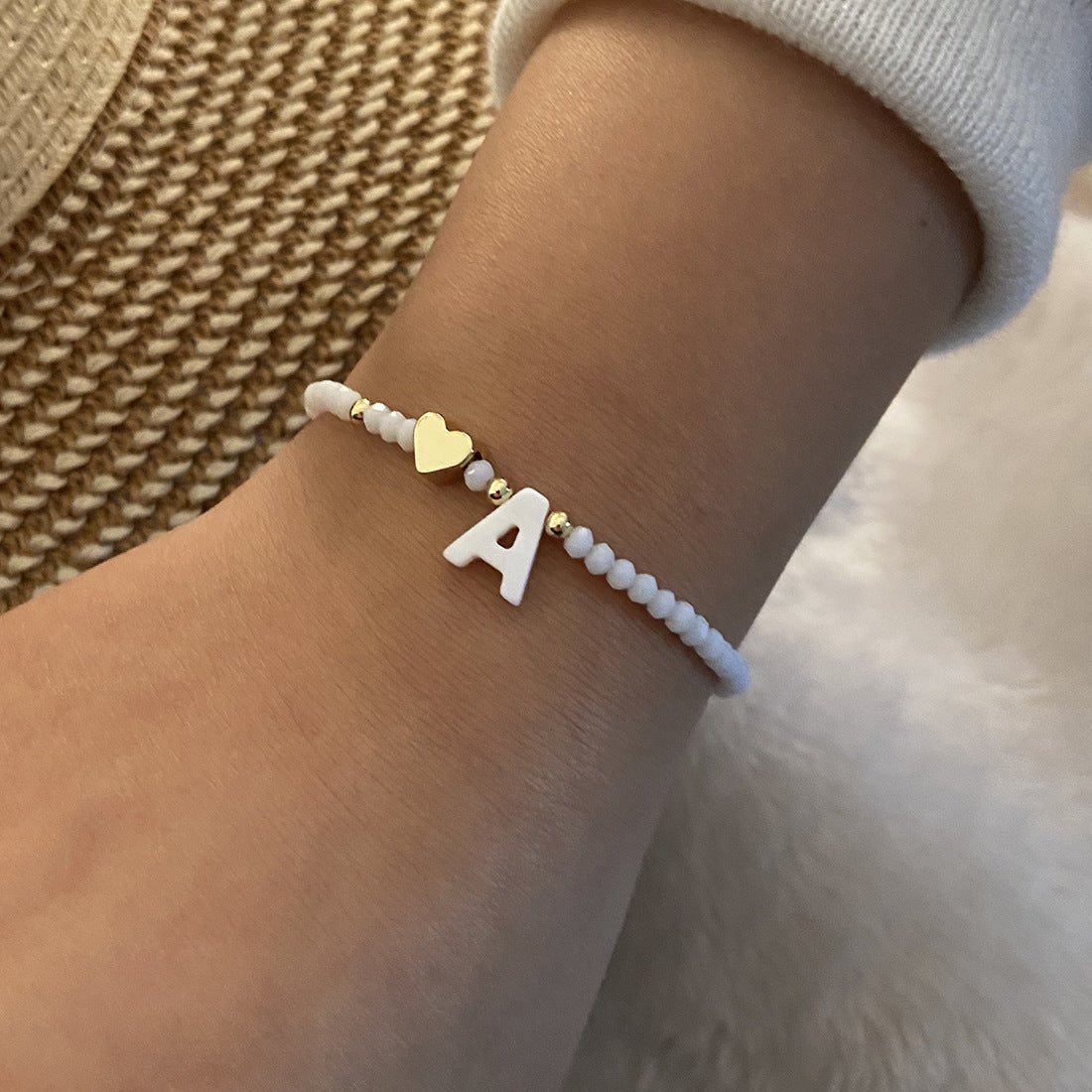 26 Letters White Shell Beaded Bracelet Women Metal Love Design Bracelet Jewelry - Akashicglobal