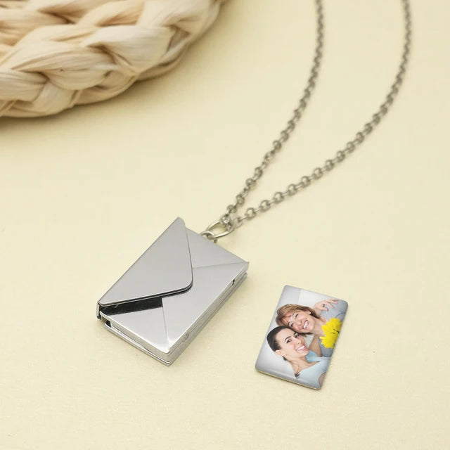 Personalised Love Letter Envelope Pendant Necklace Custom Necklace Envelope Locket Necklace Hidden Photo Mother's Day Gift