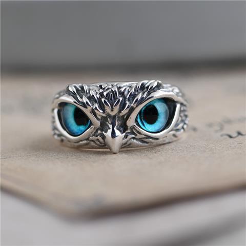 Fashion Vintage Demon Eye Owl Ring For Women Retro Animal Ring Silver Color Jewelry - Akashicglobal